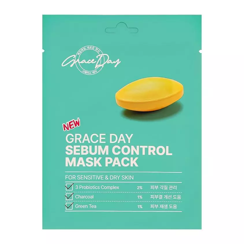 Маска для лица себорегулирующая с углем и пробиотиками GRACE DAY Sebum Control Mask Pack